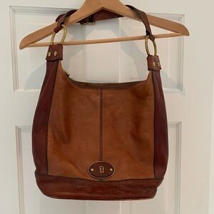 Fossil Maddox shoulder bucket bag purse brown leather